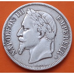 FRANCIA 5 FRANCOS 1867 BB Ceca de ESTRASBURGO Emperador NAPOLEON III KM.799.2 MONEDA DE PLATA MBC- Republique Francaise R/1