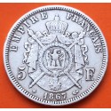 FRANCIA 5 FRANCOS 1867 BB Ceca de ESTRASBURGO Emperador NAPOLEON III KM.799.2 MONEDA DE PLATA MBC- Republique Francaise R/1