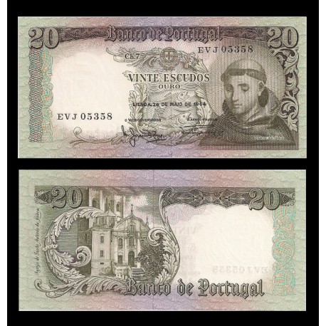 PORTUGAL 20 ESCUDOS 1964 SANTO ANTONIO @VER FIRMAS@ Pick 167.A BILLETE SC UNC BANKNOTE