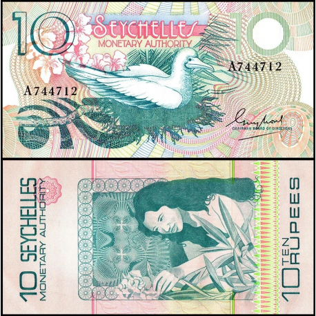 SEYCHELLES 10 RUPIAS 1983 AVE EN NIDO y NATIVA Pick 28 BILLETE SC 10 Rupees UNC BANKNOTE