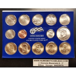 2008 UNITED STATES MINT UNCIRCULATED COIN SET D+P ESTADOS UNIDOS 1+5+10+25 CENTAVOS + 1/2 + 1 DOLAR 2008 INDIA y PRESIDENTES