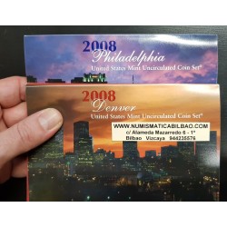 2008 UNITED STATES MINT UNCIRCULATED COIN SET D+P ESTADOS UNIDOS 1+5+10+25 CENTAVOS + 1/2 + 1 DOLAR 2008 INDIA y PRESIDENTES