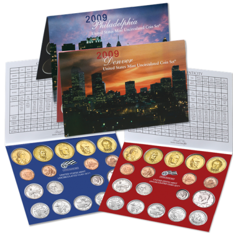 2009 UNITED STATES MINT UNCIRCULATED COIN SET D+P ESTADOS UNIDOS 1+5+10+25 CENTAVOS + 1/2 + 1 DOLAR 2009 INDIA y PRESIDENTES