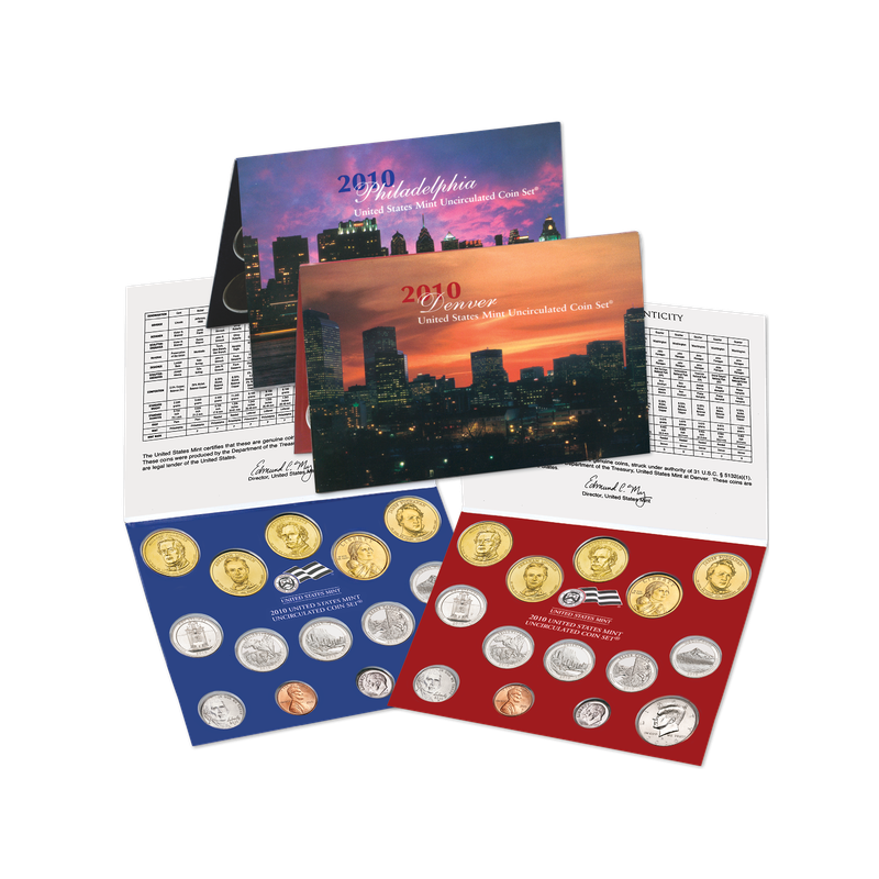 2010 UNITED STATES MINT UNCIRCULATED COIN SET D+P ESTADOS UNIDOS 1+5+10+25 CENTAVOS + 1/2 + 1 DOLAR 2010 INDIA y PRESIDENTES