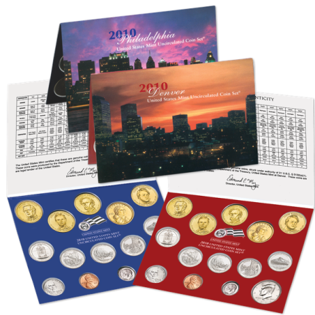 2010 UNITED STATES MINT UNCIRCULATED COIN SET D+P ESTADOS UNIDOS 1+5+10+25 CENTAVOS + 1/2 + 1 DOLAR 2010 INDIA y PRESIDENTES