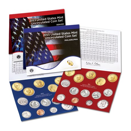 2015 UNITED STATES MINT UNCIRCULATED COIN SET D+P ESTADOS UNIDOS 1+5+10+25 CENTAVOS + 1/2 + 1 DOLAR 2015 INDIA y PRESIDENTES