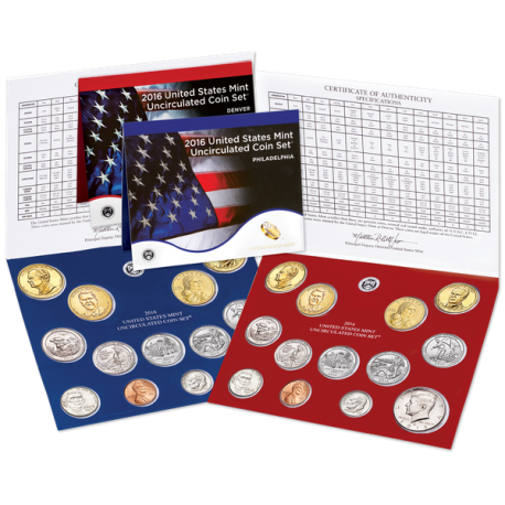 2016 UNITED STATES MINT UNCIRCULATED COIN SET D+P ESTADOS UNIDOS 1+5+10+25 CENTAVOS + 1/2 + 1 DOLAR 2016 INDIA y PRESIDENTES