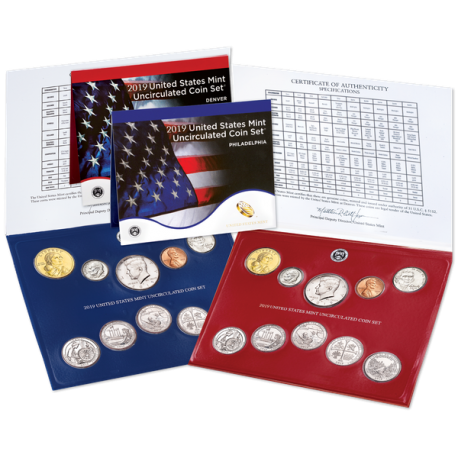 2019 UNITED STATES MINT UNCIRCULATED COIN SET D+P ESTADOS UNIDOS 1+5+10+10+25 CENTAVOS + 1/2 DOLAR KENNEDY + 1 DOLAR 2019