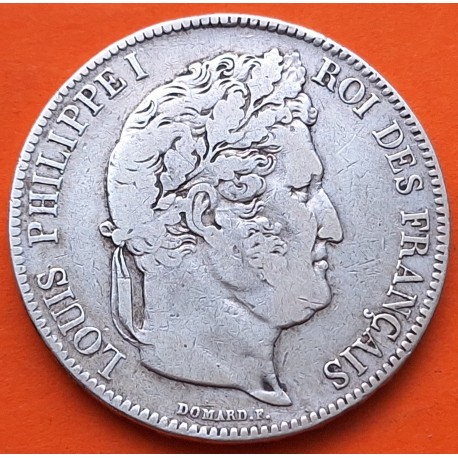 FRANCIA 5 FRANCOS 1838 W Ceca de LILLE Rey LOUIS PHILIPPE I KM.749.13 MONEDA DE PLATA MBC- Republique Francaise