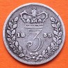 @ESCASA@ INGLATERRA 3 PENIQUES 1835 REY GUILLERMO IIII KM.710 MONEDA DE PLATA Great Britain UK 3 Pence silver coin