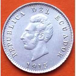 @ESCASA@ ECUADOR 1/2 DÉCIMO DE SUCRE 1915 JOSE DE SUCRE Ceca de BIRMMINGHAM KM.55.2 MONEDA DE PLATA MBC+ silver coin