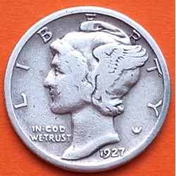 ESTADOS UNIDOS 10 CENTAVOS DIME 1927 P MERCURY KM.140 MONEDA DE PLATA MBC- USA silver coin