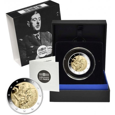 . @PROOF - Tirada 10.000@ FRANCIA 2 EUROS 2020 GENERAL CHARLES DE GAULLE 1ª MONEDA CONMEMORATIVA ESTUCHE CERTIFICADO France