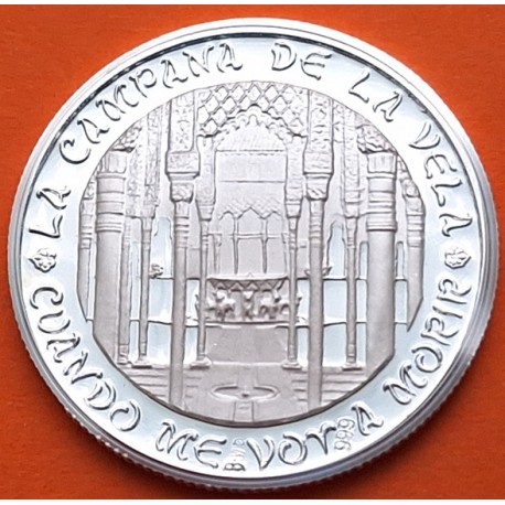 . 0,42 Onzas x GRANADA MEDALLA DE PLATA PURA 999 LA ALHAMBRA y CAMPANA DE LA VELA 13,20 gramos ESPAÑA 1980