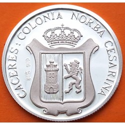 . 0,42 Onzas x CÁCERES MEDALLA DE PLATA PURA 999 COLONIA NORBA CESARINA - ADARVE 13,20 gramos ESPAÑA 1980