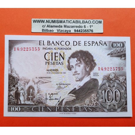 ESPAÑA 100 PESETAS 1965 GUSTAVO ADOLFO BECQUER Serie 1J Pick 150 BILLETE SC Spain banknote