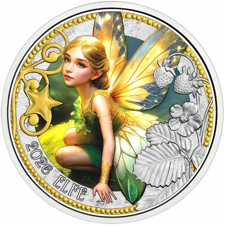 . @01 JULIO - Envío@ AUSTRIA 3 EUROS 2026 ELFO Serie Criaturas Místicas @COLORES@ 3ª MONEDA DE NICKEL Elfe