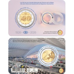. @ENVÍO HOY@ BELGICA 2 EUROS 2026 FERROCARRIL 100 Aniversario @COINCARD FRANCÉS@ 1ª MONEDA BIMETÁLICA Belgium
