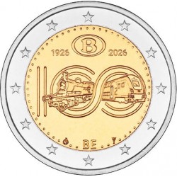 . @01 JULIO - Envío@ BELGICA 2 EUROS 2026 FERROCARRIL 100 Aniversario @COINCARD FRANCÉS@ 1ª MONEDA BIMETÁLICA Belgium