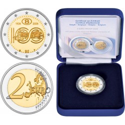 . @01 JULIO - Envío - PROOF@ BELGICA 2 EUROS 2026 FERROCARRIL 100 Aniversario ESTUCHE 1ª MONEDA BIMETÁLICA Belgium