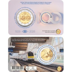 . @01 JULIO - Envío@ BELGICA 2 EUROS 2026 FERROCARRIL 100 Aniversario @COINCARD HOLANDÉS@ 1ª MONEDA BIMETÁLICA Belgium