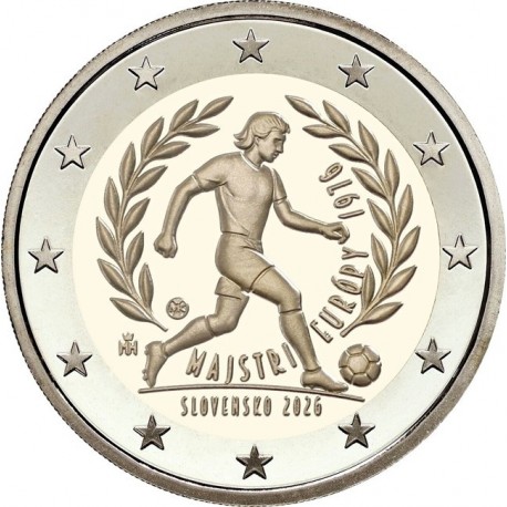 . @05/JULIO - Envío@ ESLOVAQUIA 2 EUROS 2026 EUROCOPA DE FÚTBOL en 1976 2ª MONEDA CONMEMORATIVA SC Slovakia
