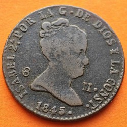 ESPAÑA Reina ISABEL II 8 MARAVEDIES 1845 Ceca de SEGOVIA KM.531.3 MONEDA DE COBRE MBC Spain Maravedis R/2