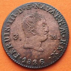 . @MUY RARA@ ESPAÑA Rey FERNANDO VII 3 MARAVEDIES 1826 Ceca de PAMPLONA MONEDA DE COBRE Spain 3 Maravedis 1826