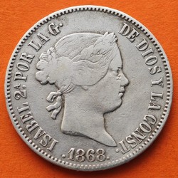 . @ESCASA@ ESPAÑA Reina ISABEL II 50 CENTAVOS DE PESO 1868 Ceca de MANILA KM.147 ISLAS FILIPINAS MONEDA DE PLATA MBC- R/2