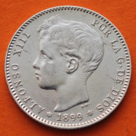 ESPAÑA Rey ALFONSO XIII 1 PESETA 1899 * 18 99 SGV ESCUDO KM.706 MONEDA DE PLATA EBC- Imperfecciones Spain silver coin R/3