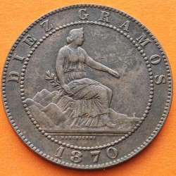 ESPAÑA Gobierno Provisional 10 CENTIMOS 1870 OM DAMA y LEON KM.661 MONEDA DE BRONCE MBC Spain R/4