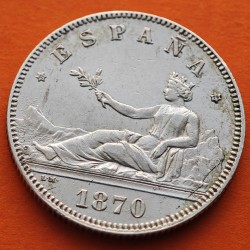 . @PRECIOSA + MANCHAS@ ESPAÑA Gobierno Provisional 2 PESETAS 1870 * 18 74 DEM DAMA SENTADA KM.654 MONEDA DE PLATA R/3