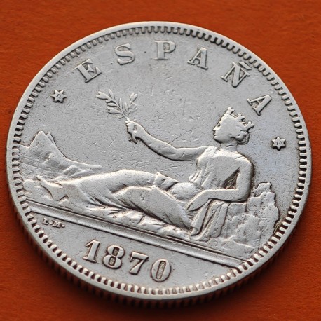 ESPAÑA Gobierno Provisional 2 PESETAS 1870 * 18 70 SNM DAMA SENTADA KM.654 MONEDA DE PLATA Spain silver R/4