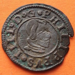 ESPAÑA Rey FELIPE IIII 16 MARAVEDIES 1663 M - S ORLA INTERIOR Ceca de MADRID KM.172.5 MONEDA DE COBRE Maravedis Felipe IV