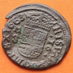 ESPAÑA Rey FELIPE IIII 16 MARAVEDIES 1663 M - S ORLA INTERIOR Ceca de MADRID KM.172.5 MONEDA DE COBRE Maravedis Felipe IV