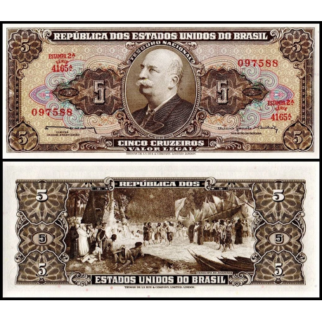 BRASIL 5 CRUZEIROS 1963 CONQUISTA DEL AMAZONAS BARAO DO RIO BRANCO Pick 176C BILLETE SC Brazil UNC BANKNOTE