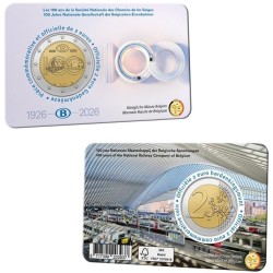 . @ENVÍO HOY@ BELGICA 2 EUROS 2026 FERROCARRIL 100 Aniversario @COINCARD FRANCÉS@ 1ª MONEDA BIMETÁLICA Belgium