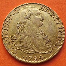 . @RARA@ ESPAÑA Rey CARLOS IIII 8 ESCUDOS 1794 Mo FM Ceca de MEXICO KM.159 MONEDA DE ORO Spain gold coin