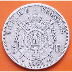 FRANCIA 5 FRANCOS 1868 A Ceca de PARÍS - EMPERADOR NAPOLEON III KM.799.1 MONEDA DE PLATA MBC France R/4