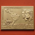 0,80 Onzas LINGOTE DE PLATA PURA y BAÑO DE ORO x ESPAÑA forma de sello 12 PESETAS - VIAJE AL CONTINENTE AMERICANO - CARABELA