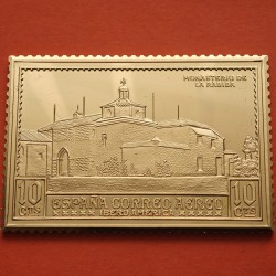 1,05 Onzas LINGOTE DE PLATA PURA y BAÑO DE ORO x ESPAÑA forma de sello 10 CENTIMOS MONASTERIO DE LA RÁBIDA Año 1992