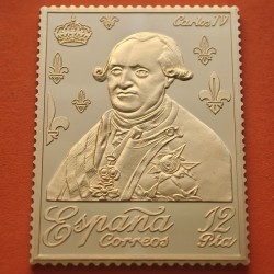 0,80 Onzas LINGOTE DE PLATA PURA y BAÑO DE ORO x ESPAÑA forma de sello 12 PESETAS - REY CARLOS IV