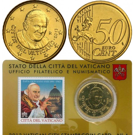 @OFERTA@ VATICANO 50 CENTIMOS 2013 BENEDICTO XVI COINCARD Nº 4 SELLO MUERTE DEL PAPA JUAN XXIII MONEDA DE LATON SC COIN CARD