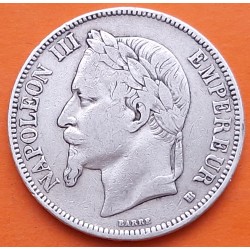 FRANCIA 5 FRANCOS 1868 BB Ceca de ESTRASBURGO Emperador NAPOLEON III KM.799.2 MONEDA DE PLATA R/4