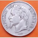FRANCIA 5 FRANCOS 1868 BB Ceca de ESTRASBURGO Emperador NAPOLEON III KM.799.2 MONEDA DE PLATA R/4