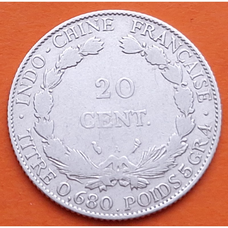 INDOCHINA FRANCESA 20 CENTIMOS 1922 DAMA ALEGÓRICA KM.17.1 MONEDA DE PLATA MBC- French Indochine FRANCIA