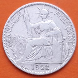INDOCHINA FRANCESA 20 CENTIMOS 1922 DAMA ALEGÓRICA KM.17.1 MONEDA DE PLATA MBC- French Indochine FRANCIA