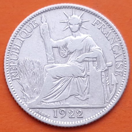 INDOCHINA FRANCESA 20 CENTIMOS 1922 DAMA ALEGÓRICA KM.17.1 MONEDA DE PLATA MBC- French Indochine FRANCIA