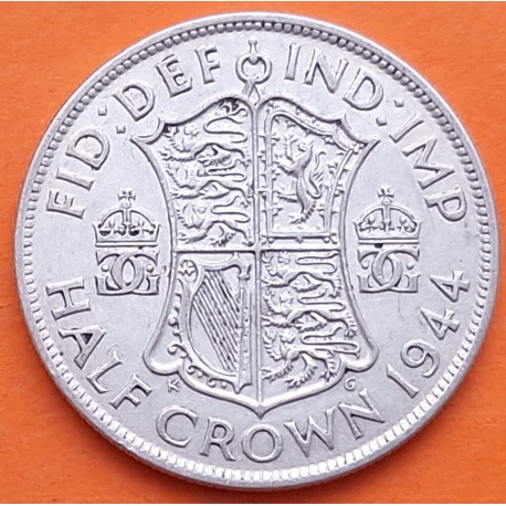 INGLATERRA 1/2 CORONA 1944 REY JORGE VI KM.856 MONEDA DE PLATA MBC UNITED KINGDOM Silver Half Crown WWII