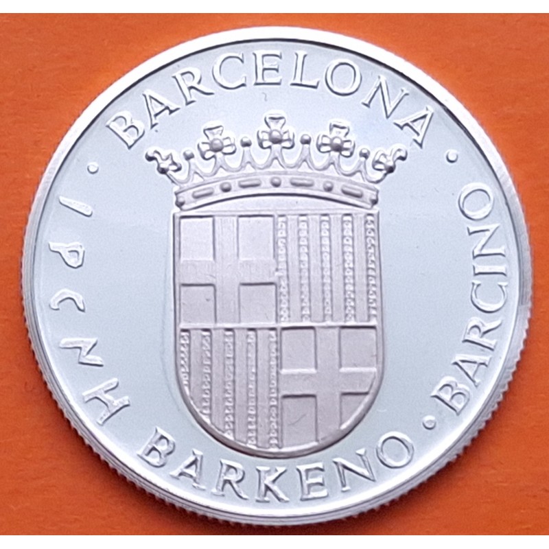 . 0,42 Onzas x BARCELONA MEDALLA DE PLATA PURA 999 DENARIOS y COLUMNAS ROMANAS 13,20 gramos ESPAÑA 1980